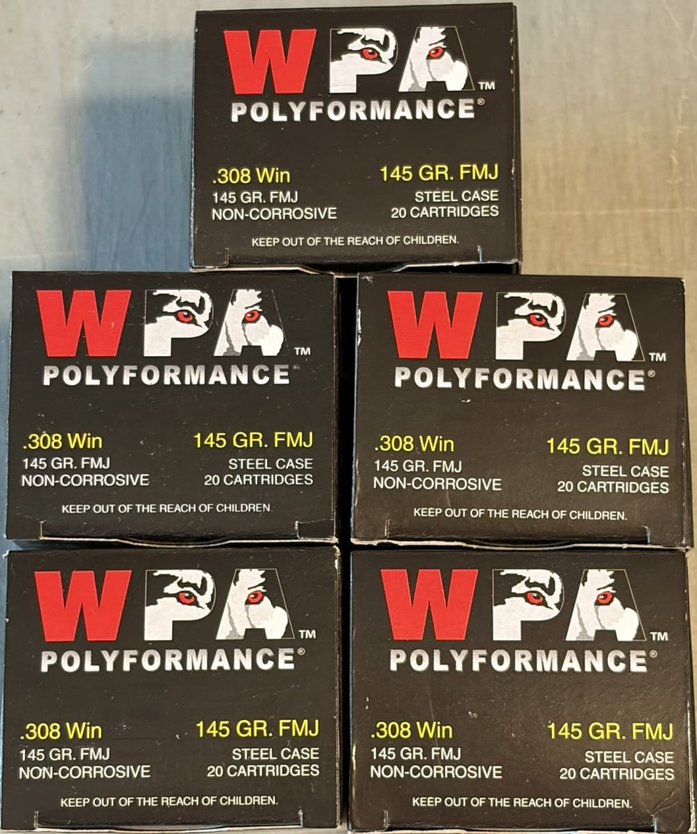 308 Win 145 gr FMJ Rifle Ammo 100 rds WPA Wolf Polyformance-img-1