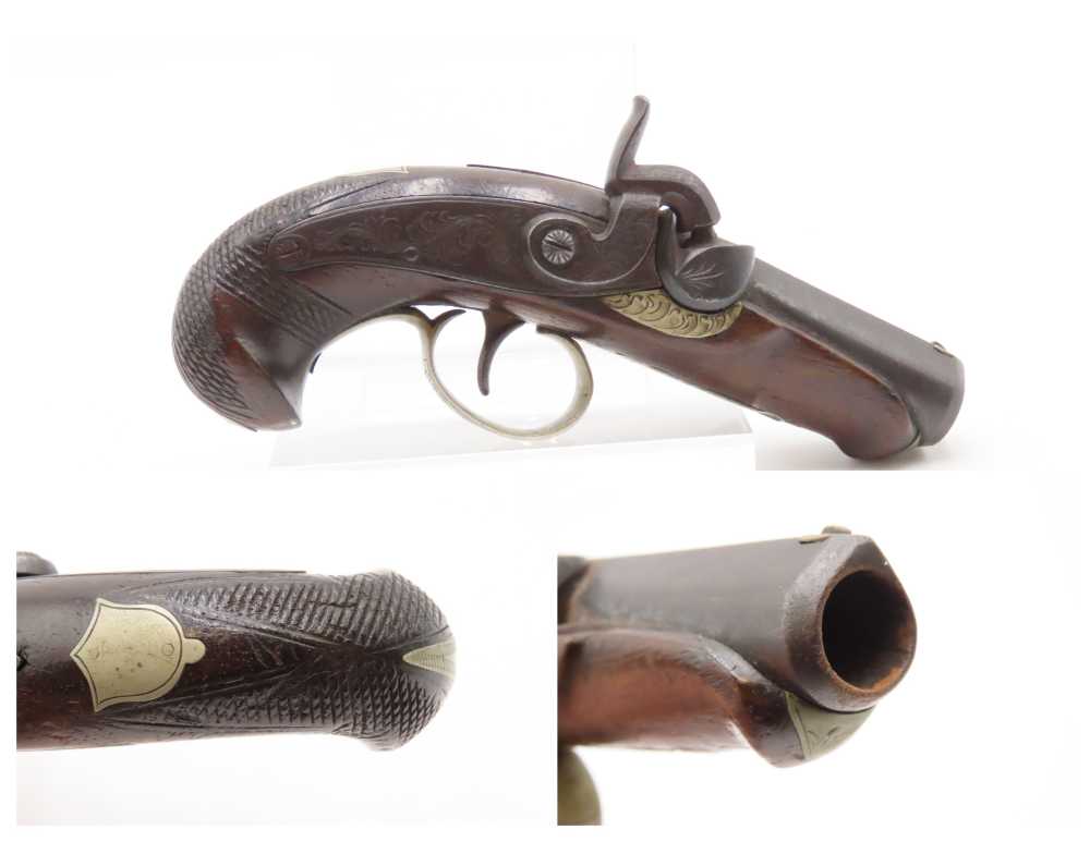 ENGRAVED/SILVER Mounted J.E. EVANS Antique “PEANUT SIZE” DERRINGER Pistol  -img-0
