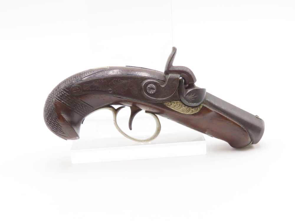 ENGRAVED/SILVER Mounted J.E. EVANS Antique “PEANUT SIZE” DERRINGER Pistol  -img-1
