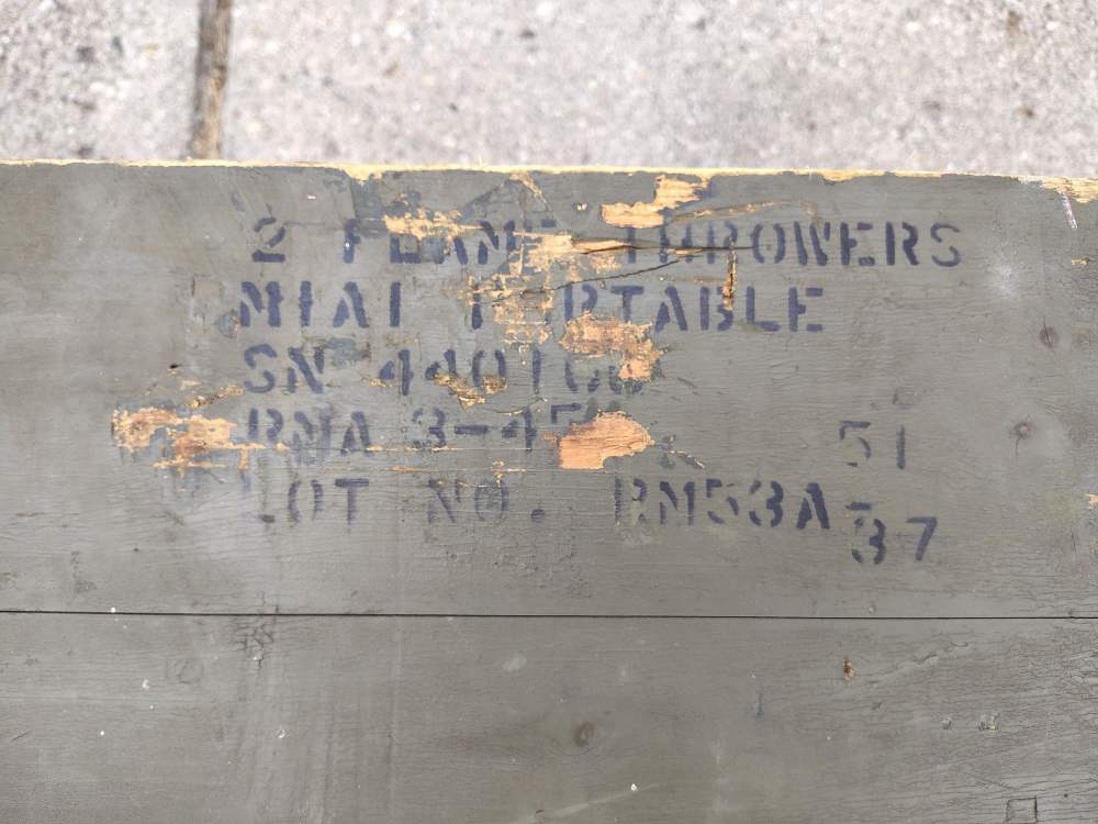 RARE WWII US USMC M1 M1A1 Flame Thrower Wood Transit Box Crate Dated 3-45-img-14