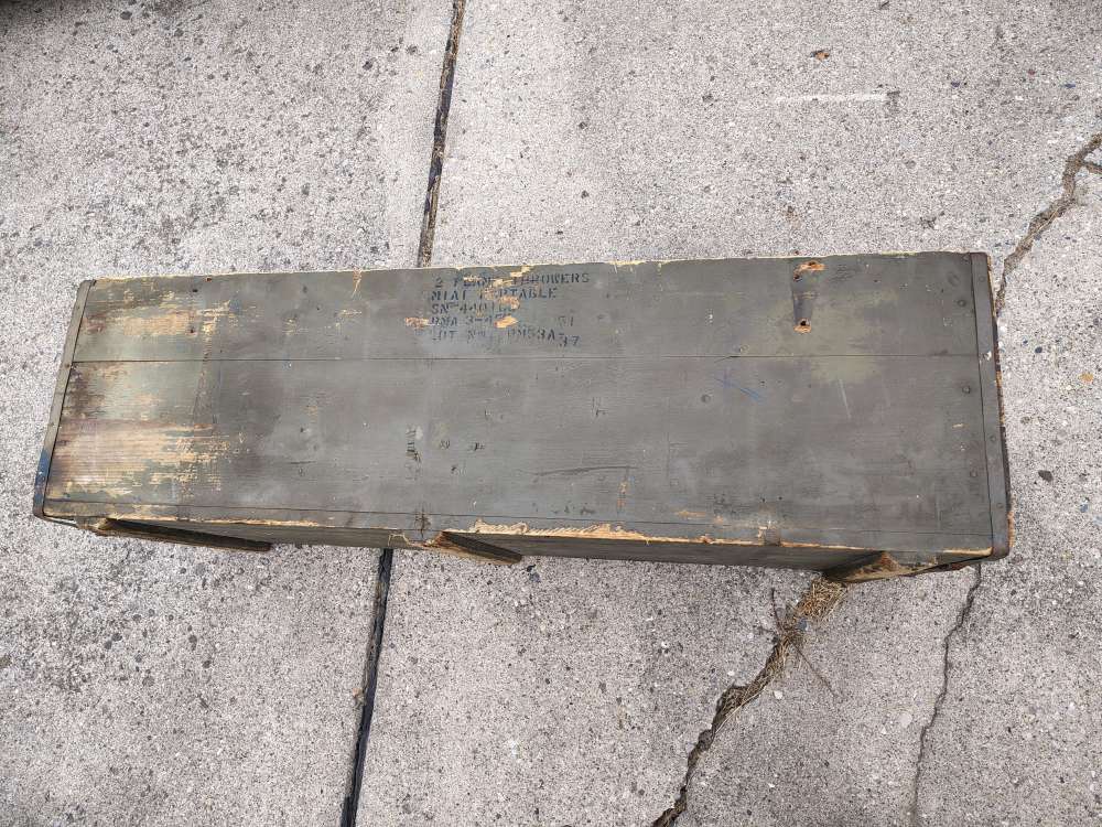 RARE WWII US USMC M1 M1A1 Flame Thrower Wood Transit Box Crate Dated 3-45-img-12