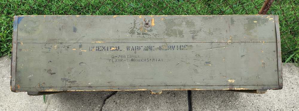 RARE WWII US USMC M1 M1A1 Flame Thrower Wood Transit Box Crate Dated 3-45-img-0