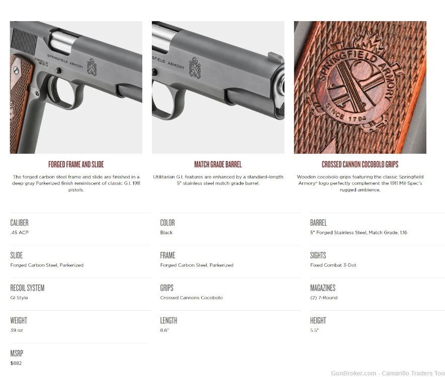 Springfield Armory 1911 1911A1 Mil-Spec .45 ACP 5" Barrel PB9108LCA Pistol-img-2