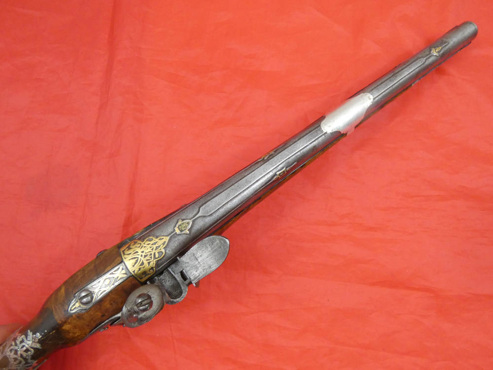 SUPERB ANTIQUE TURKISH OTTOMAN FLINTLOCK PISTOL SILVER / GOLD DECORATION-img-18