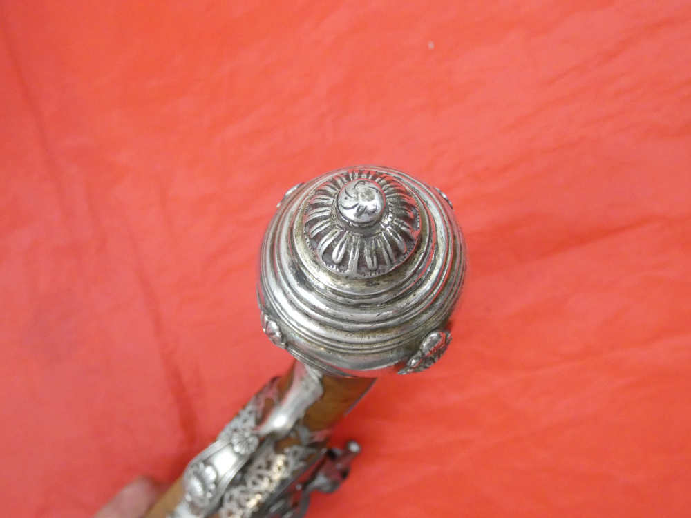 SUPERB ANTIQUE TURKISH OTTOMAN FLINTLOCK PISTOL SILVER / GOLD DECORATION-img-15