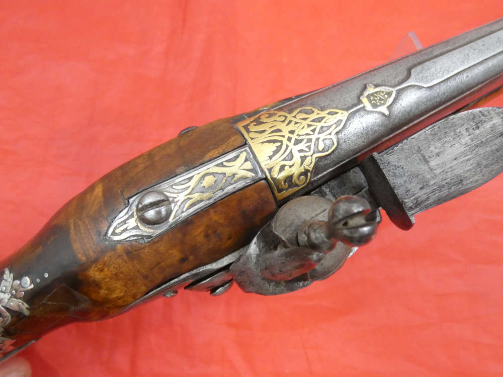 SUPERB ANTIQUE TURKISH OTTOMAN FLINTLOCK PISTOL SILVER / GOLD DECORATION-img-26