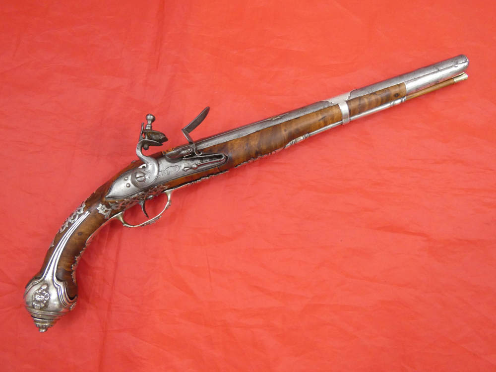 SUPERB ANTIQUE TURKISH OTTOMAN FLINTLOCK PISTOL SILVER / GOLD DECORATION-img-21