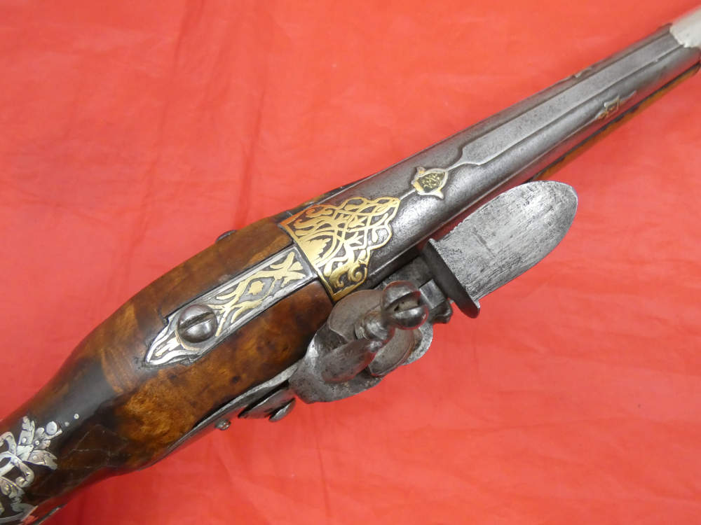 SUPERB ANTIQUE TURKISH OTTOMAN FLINTLOCK PISTOL SILVER / GOLD DECORATION-img-17