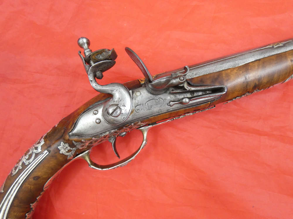 SUPERB ANTIQUE TURKISH OTTOMAN FLINTLOCK PISTOL SILVER / GOLD DECORATION-img-35