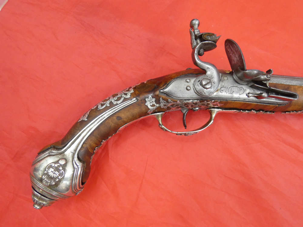 SUPERB ANTIQUE TURKISH OTTOMAN FLINTLOCK PISTOL SILVER / GOLD DECORATION-img-36