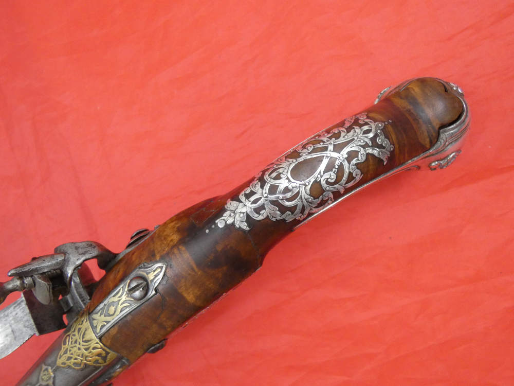 SUPERB ANTIQUE TURKISH OTTOMAN FLINTLOCK PISTOL SILVER / GOLD DECORATION-img-16