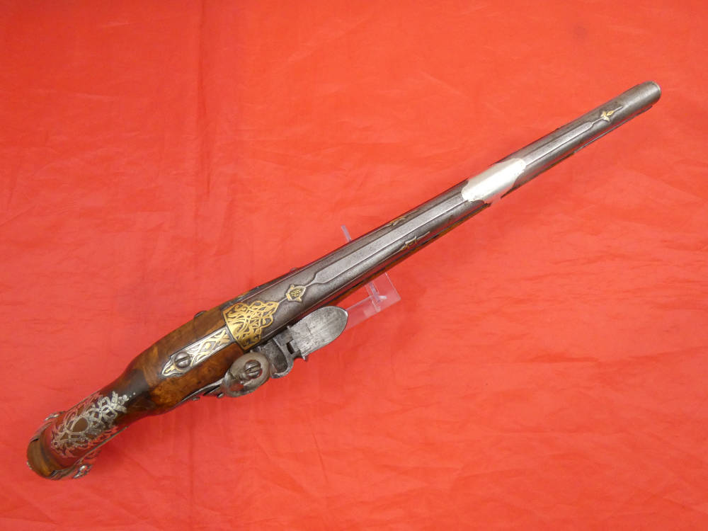 SUPERB ANTIQUE TURKISH OTTOMAN FLINTLOCK PISTOL SILVER / GOLD DECORATION-img-25