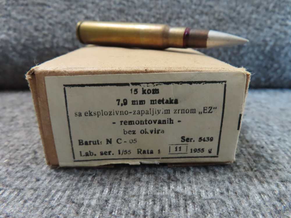 RARE BOX OF YUGOSLAV "B" PATRONE SPOTTING CARTRIDGES IN 8mm MAUSER CALIBER-img-0