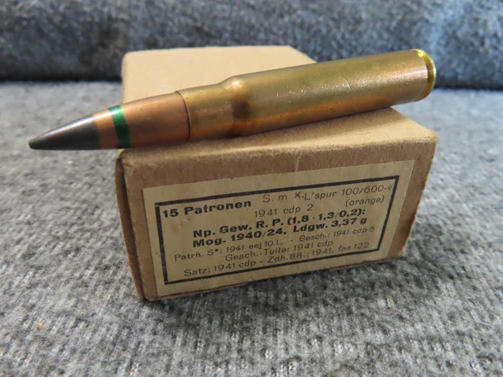 FULL BOX WWII GERMAN 8mm AMMO, SMK HIGH VELOSITY 100/600 TRACER, SCARCE-img-0