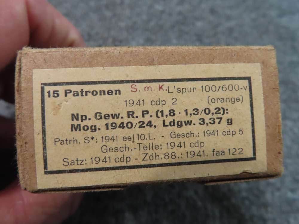 FULL BOX WWII GERMAN 8mm AMMO, SMK HIGH VELOSITY 100/600 TRACER, SCARCE-img-1