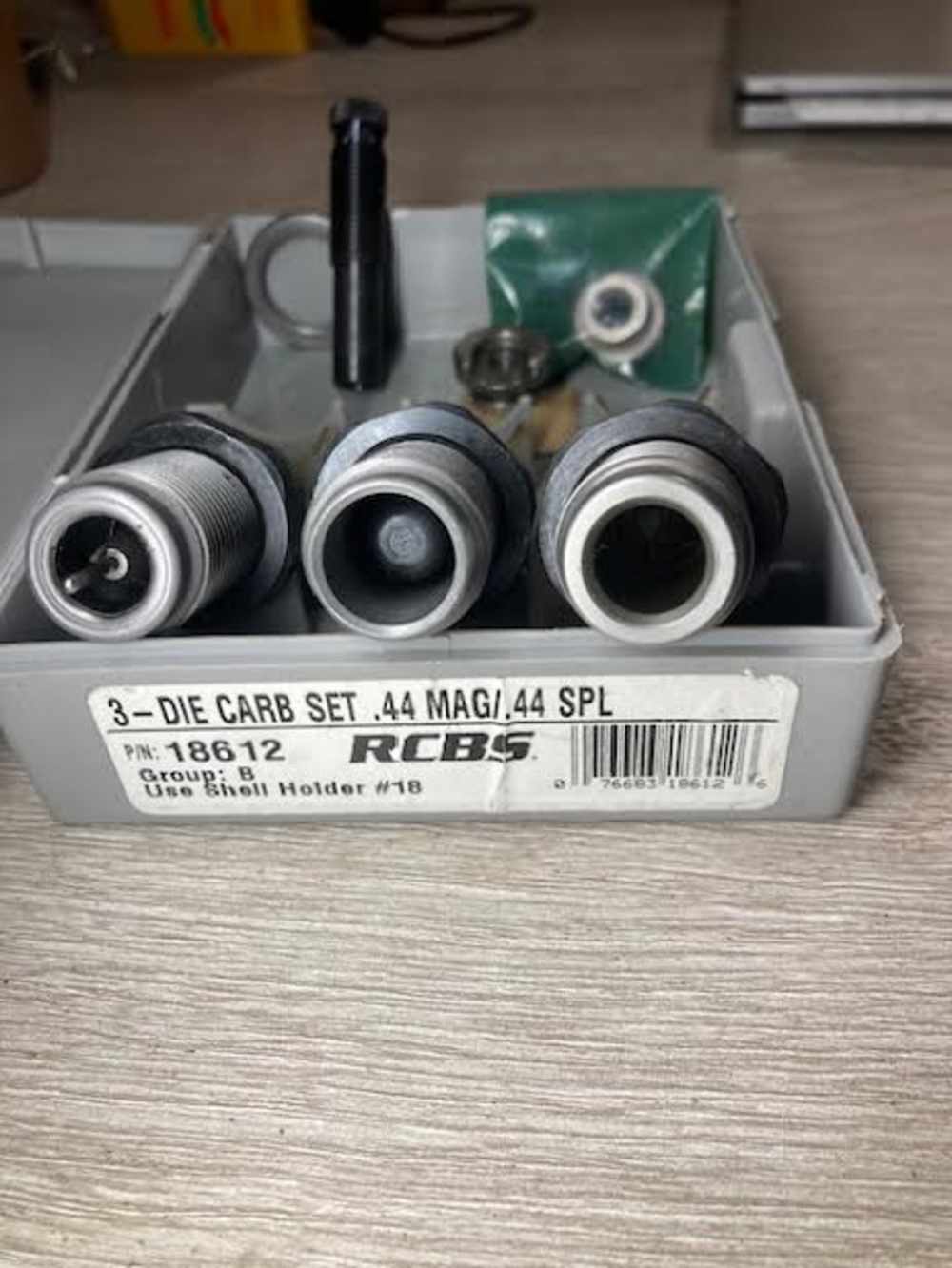 RCBS 44Mag/Spcl 3 die Carbide set. Box and shell holder. VG cond.-img-1