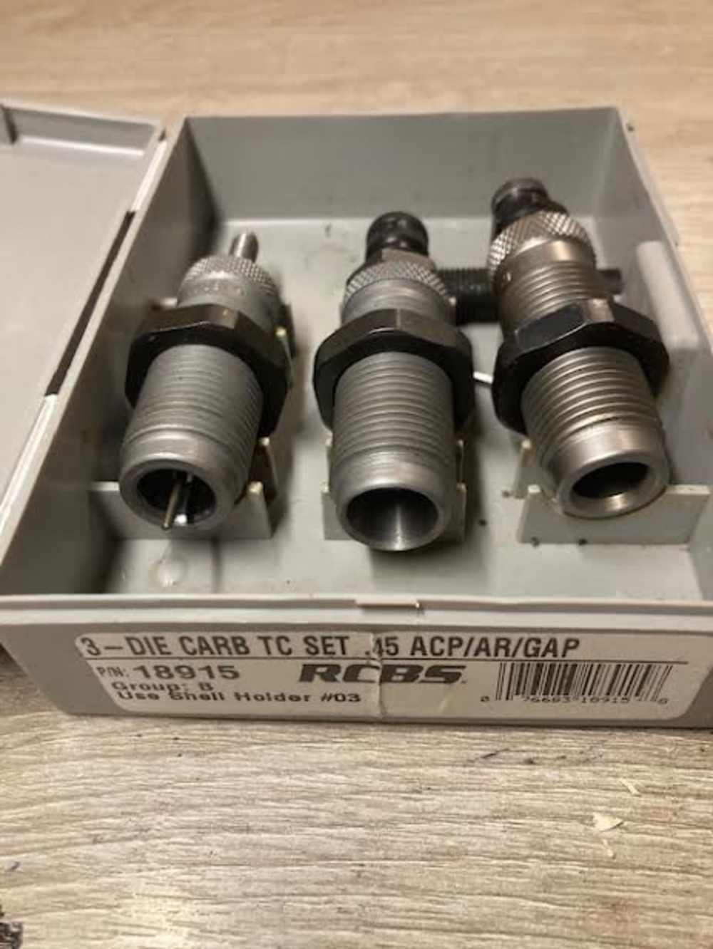RCBS 45 ACP Carbide 3 die set,box. good condition-img-0