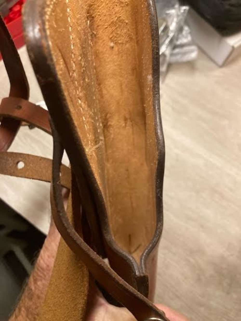  Scoped pistol chest holster. for T.C.Contender Saddle leather. good cond.-img-3