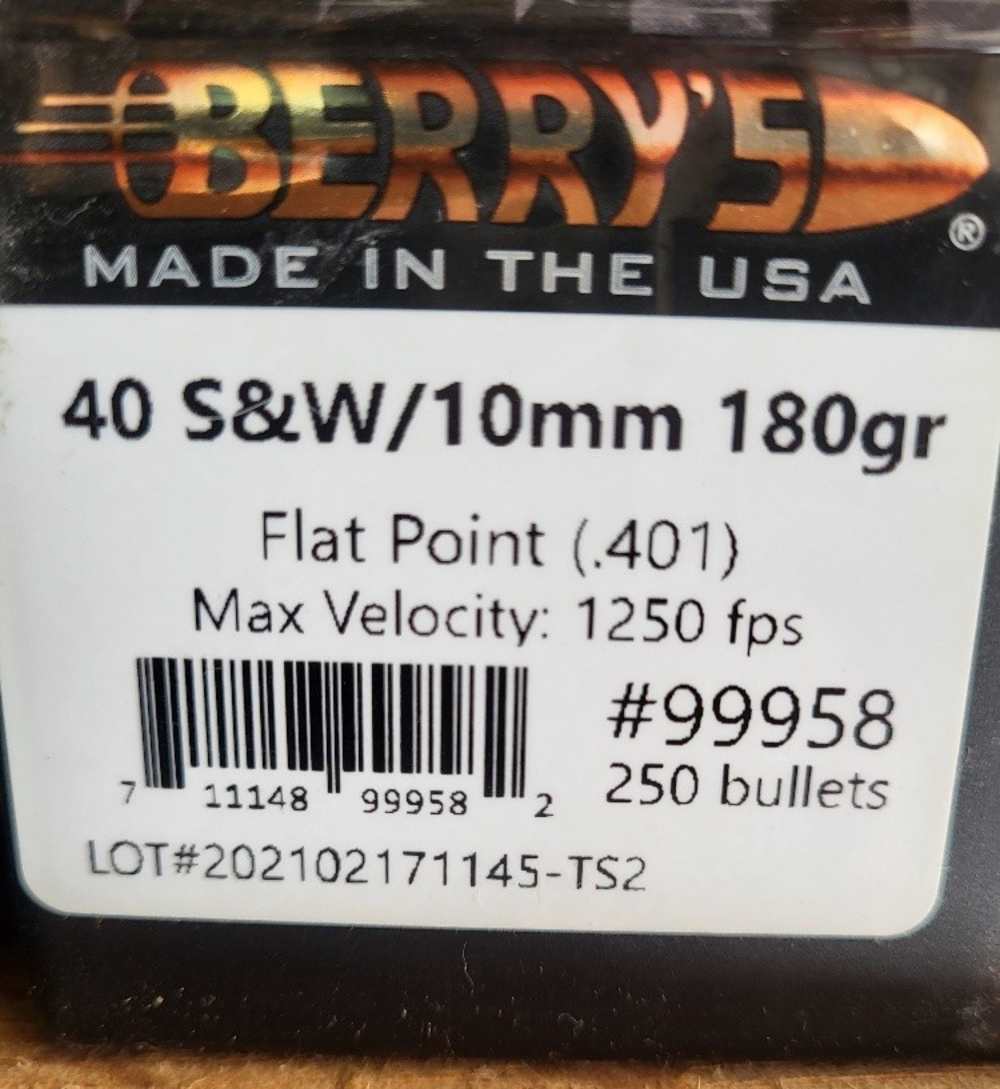 40S&W/10mm 180gr Flat Point Berrys Bullets-img-0