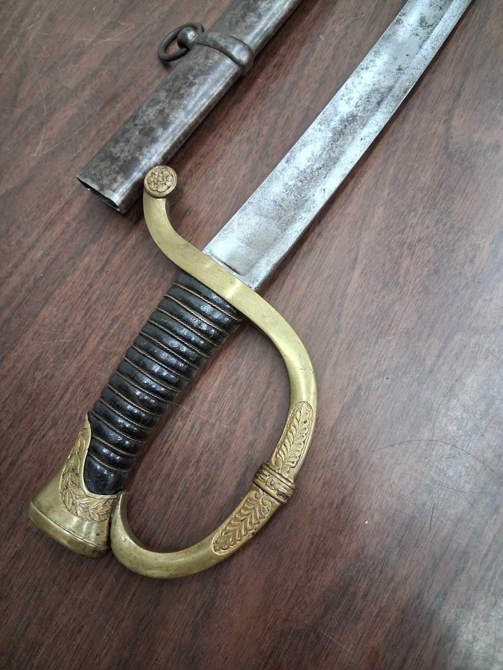 French mounted officers artillery saber & scabbard Klingenthal dated 1841-img-2