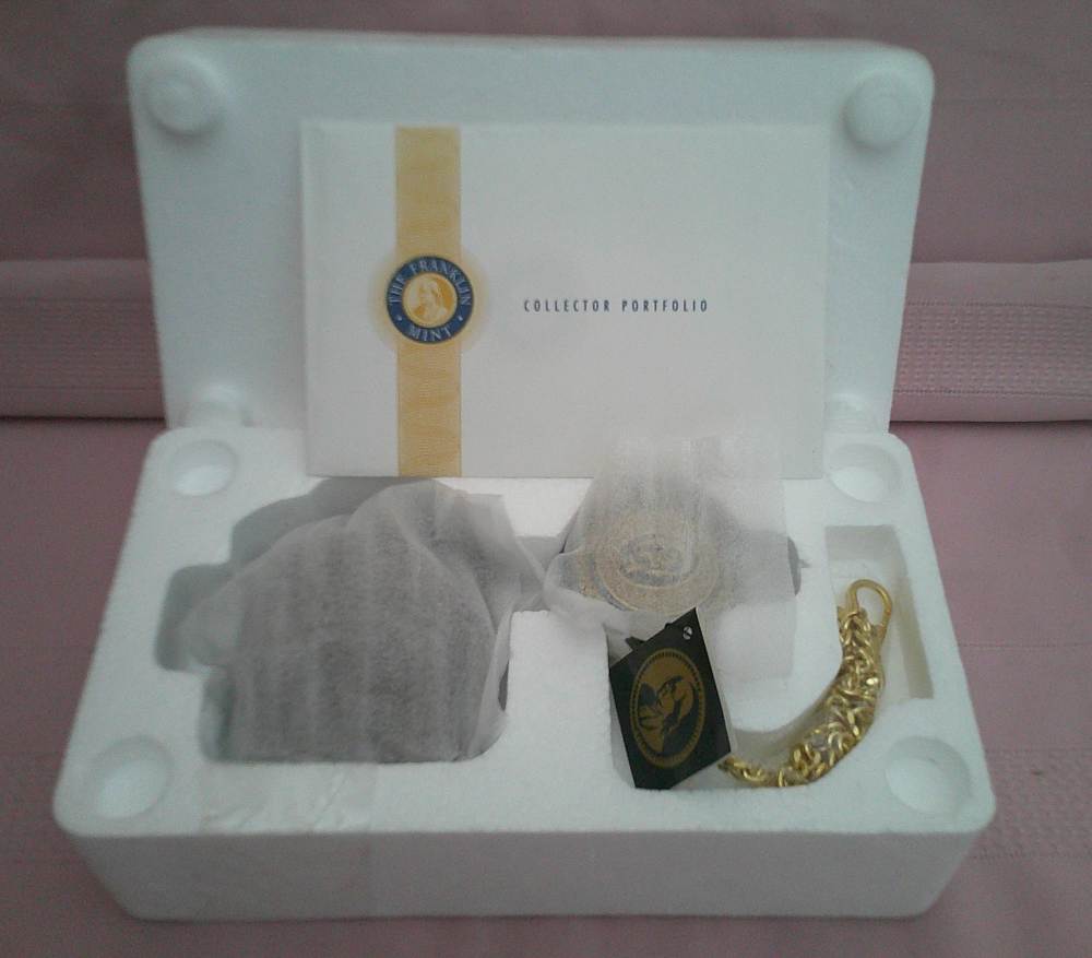 NIB WORKS! Franklin Mint Colt 1911 .45 24-karat gold accent pocket watch!-img-20