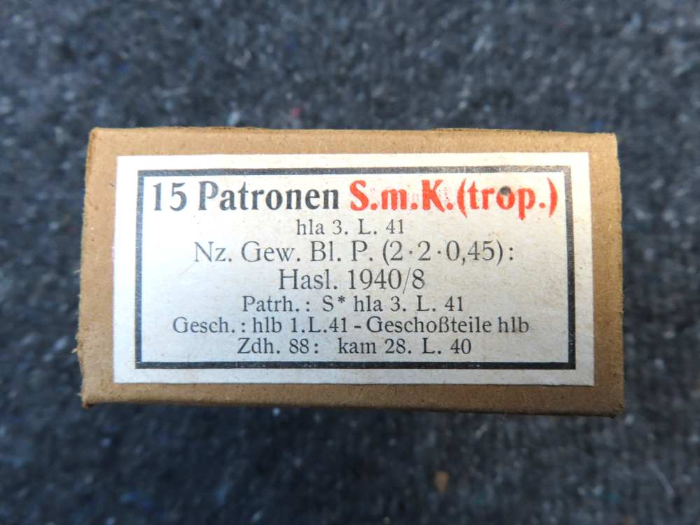 WWII GERMAN S.m.K. TROPICAL 8mm MAUSER AMMO DATED 1941-BRASS CASE-VERY RARE-img-1