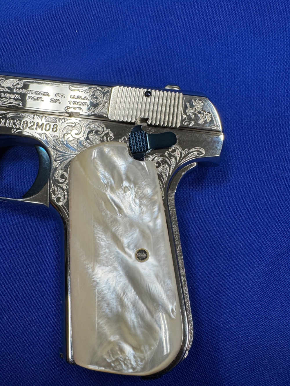Colt M-1908 John Adams Jr Engraved 153rd NRA Mother Pearl Letter Layaway-img-9
