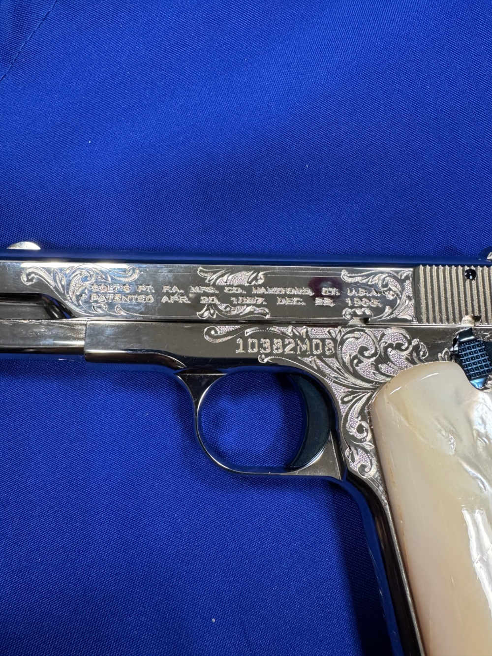 Colt M-1908 John Adams Jr Engraved 153rd NRA Mother Pearl Letter Layaway-img-7