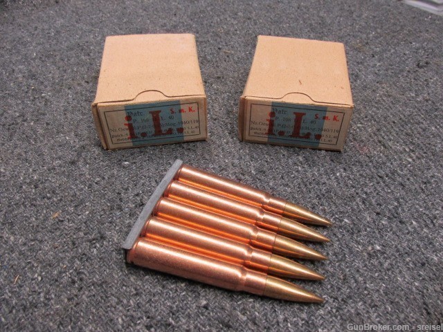 WWII GERMAN 8mm MAUSER COPPER WASHED AMMO-ON CLIPS-30 RDS-1940-SCARCE-NICE-img-0