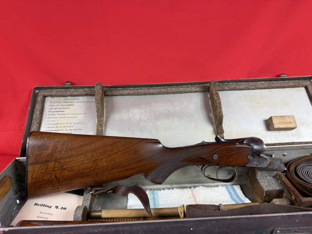 WWII Sauer M30 Luftwaffe Drilling Survival Combo Gun with Original Case-img-9