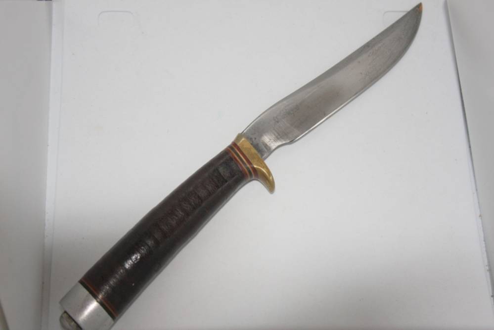 Vintage Randall Knife Model 7-5. JRB sheath, grey stone.  -img-1