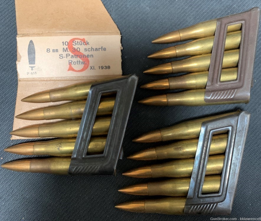 8mm M30 Scharfe -1938 Ammo 10 Stuck - 55 CT W/EAGLE HEADSTAMP - COLLECTORS-img-0