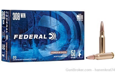 Federal, PowerShok, 308WIN, 150 Grain, Soft Point, 20 Round Box-img-0