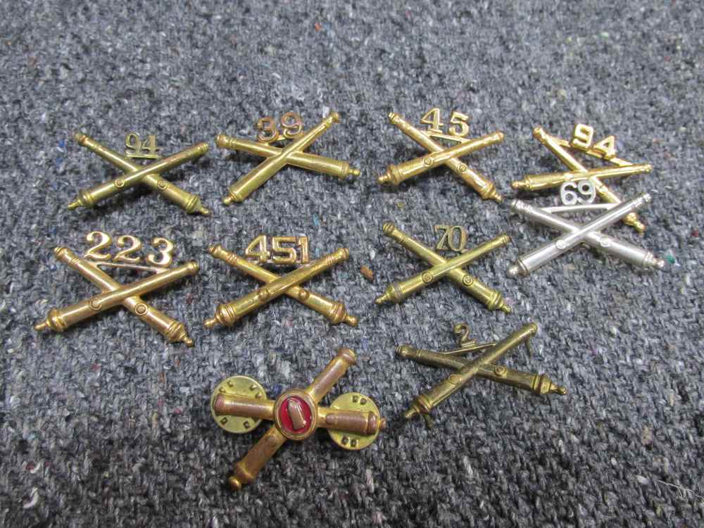10 ASSORTED U.S. ARMY FIELD ARTILLERY COLLAR INSIGNIAS; 69th-223rd-94th-45-img-0