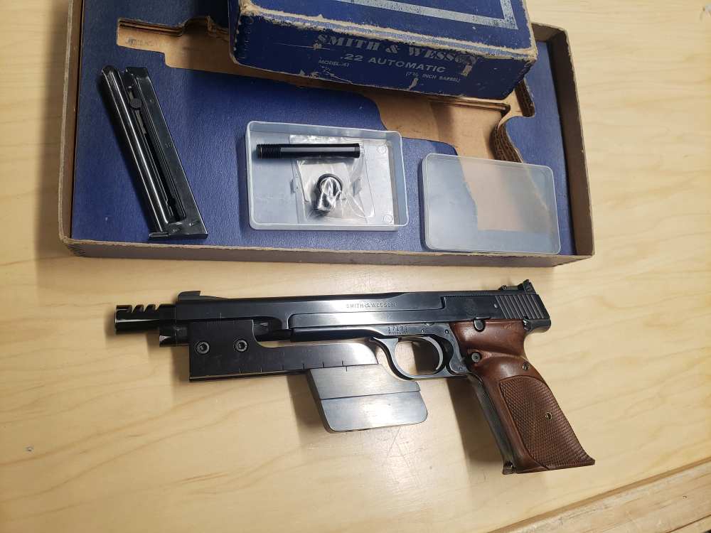 Superb 1959 S&W 41 22lr Match Weight Boxed Muzzle Brake-img-0