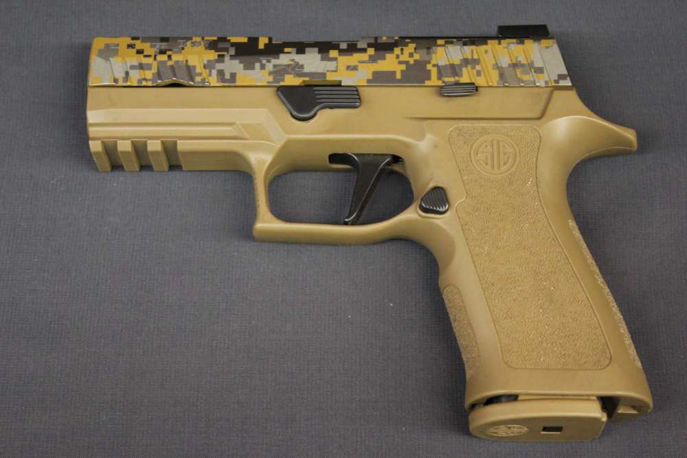 Sig P320 X-Carry 9mm Digital Camo with black and tan grip modules-img-12