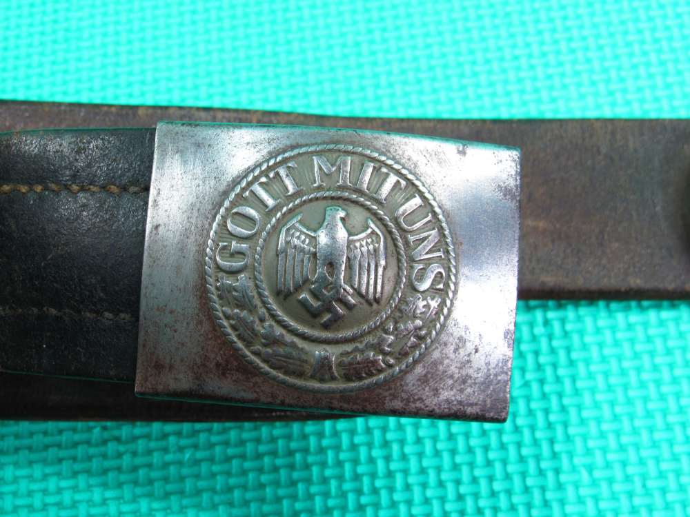 German WWII Army Belt Leather with Buckle Nice Condition "Gott Mit Uns"-img-9