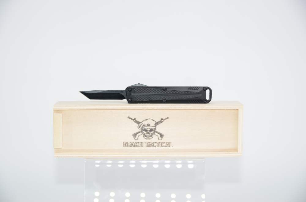 Black Tanto Blade Automatic OTF Knife with Belt Clip & Lanyard Hole -img-0