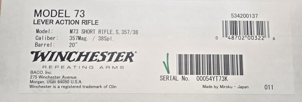 Winchester 1873 Short Rifle 357mag 20" barrel NIB -img-7