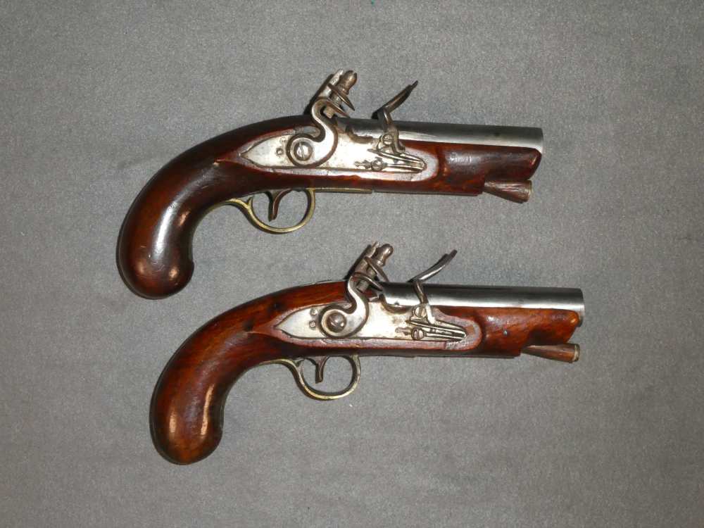 Pair of English Trade Flintlock Pistols, Fur Trade Era, .60 Caliber-img-0