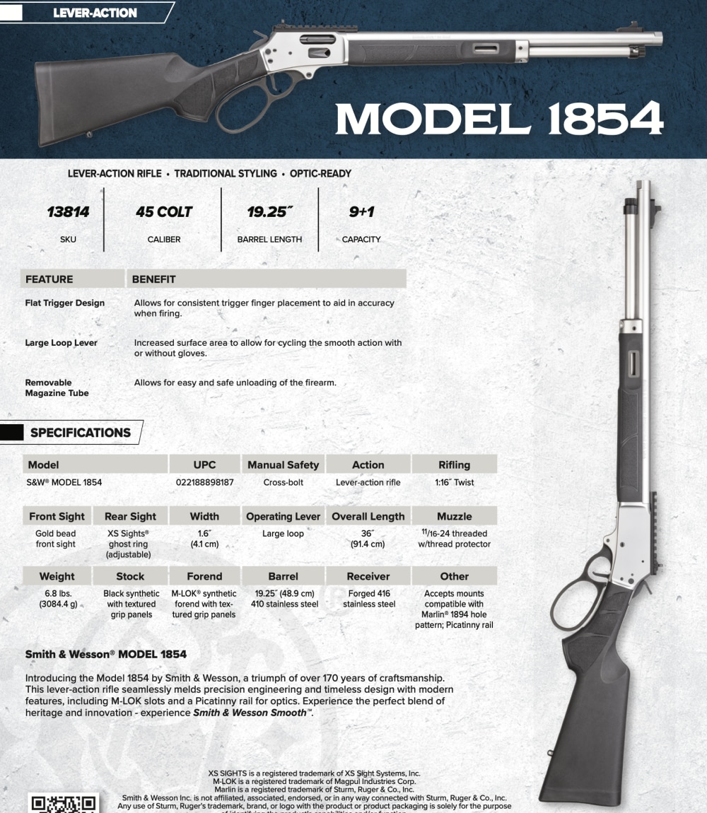 Smith & Wesson 1854 45 Colt 19.25" 13814 Matte Stainless Steel -img-3