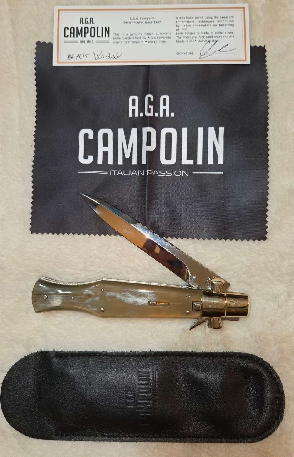 MINT - 5MM AGA CAMPOLIN BLACK WIDOW LUXE - BEAUTIFUL GOLDEN BRAZILIAN HORN-img-0