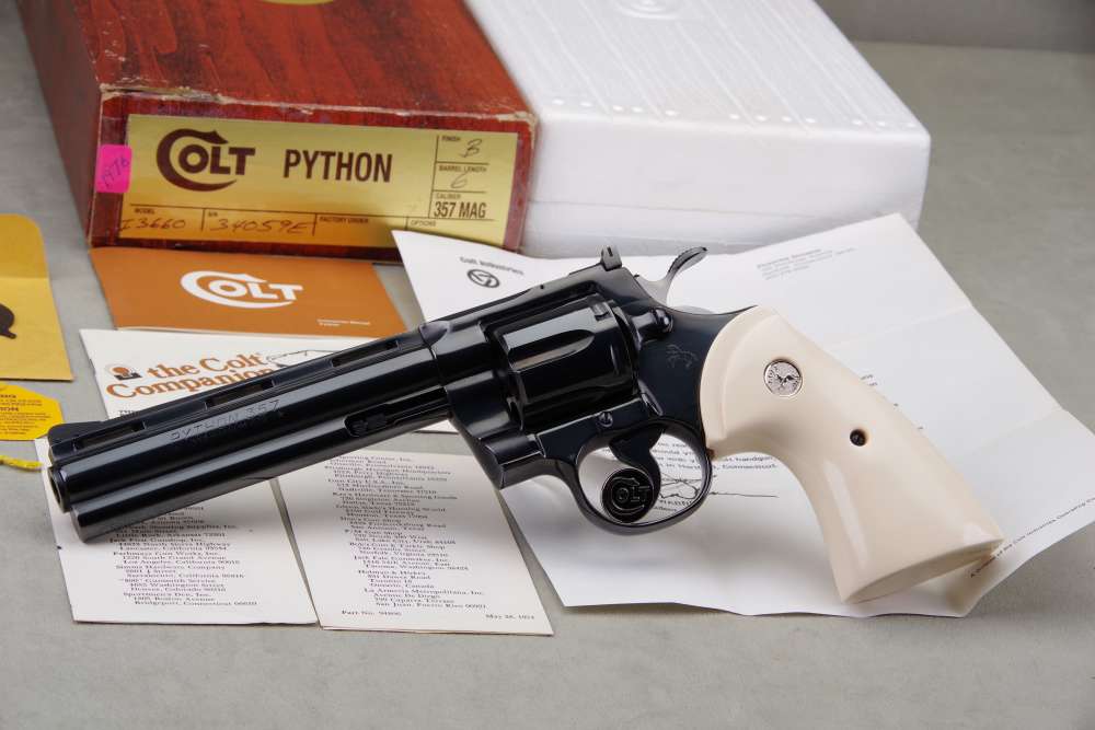 1976 Colt Python 357 Mag 6'' Blue 99% w/ Orig Box & Papers Bonded Ivory-img-6