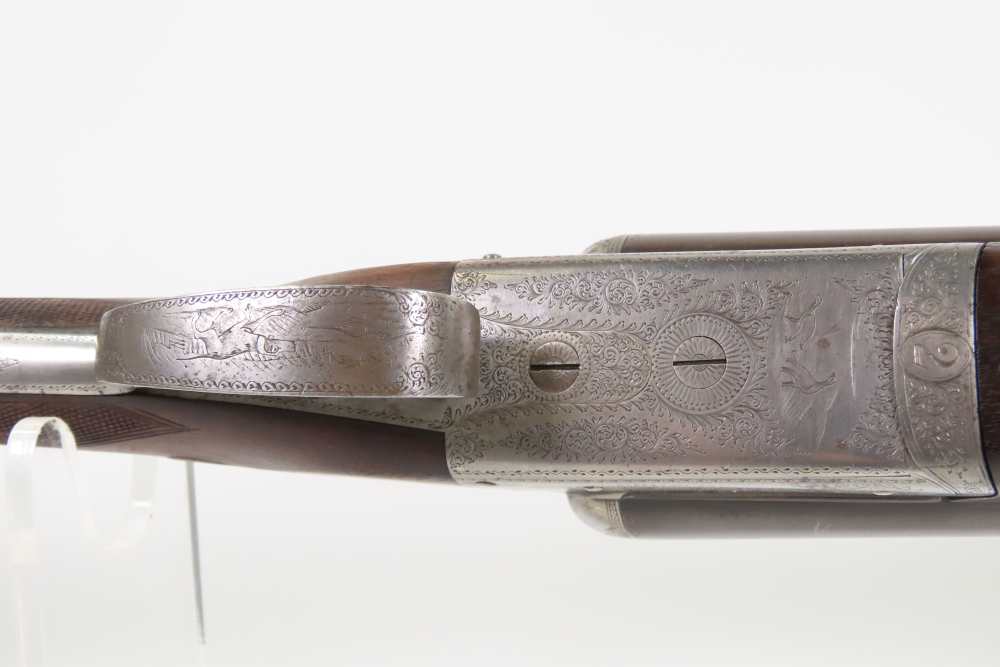 ENGRAVED British JAMES CARR & SONS Side x Side C&R HAMMERLESS 12 g. Shotgun-img-8
