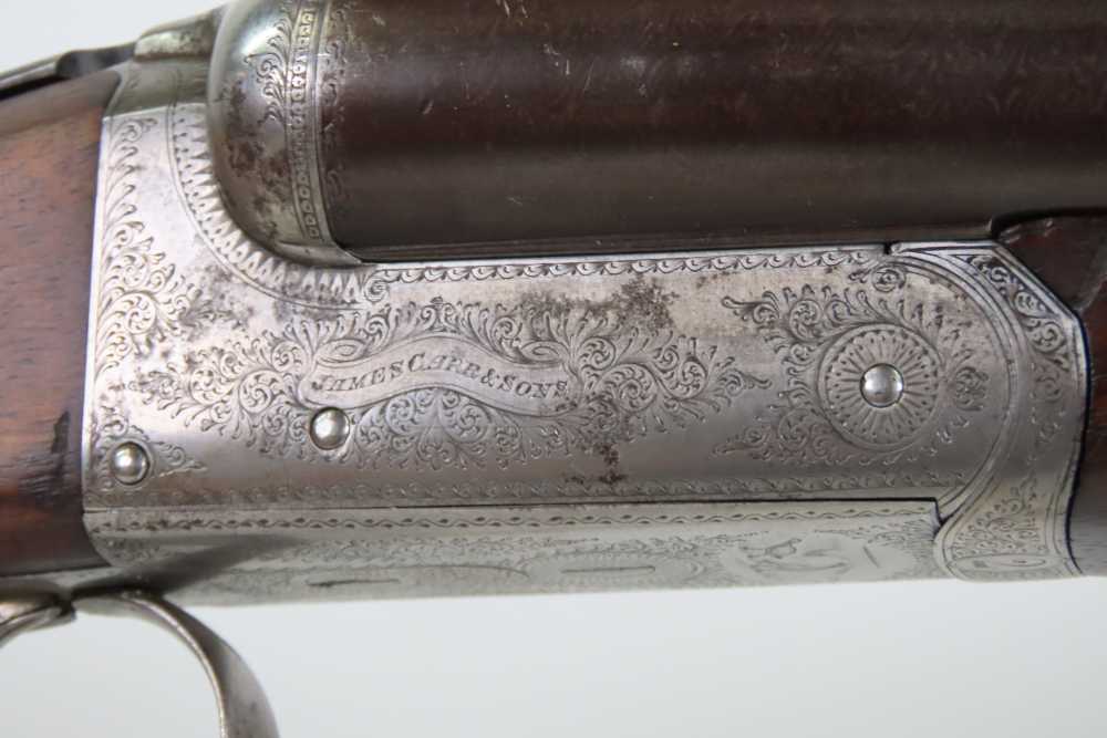 ENGRAVED British JAMES CARR & SONS Side x Side C&R HAMMERLESS 12 g. Shotgun-img-4