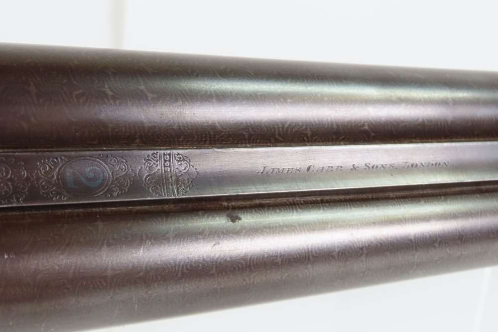 ENGRAVED British JAMES CARR & SONS Side x Side C&R HAMMERLESS 12 g. Shotgun-img-13