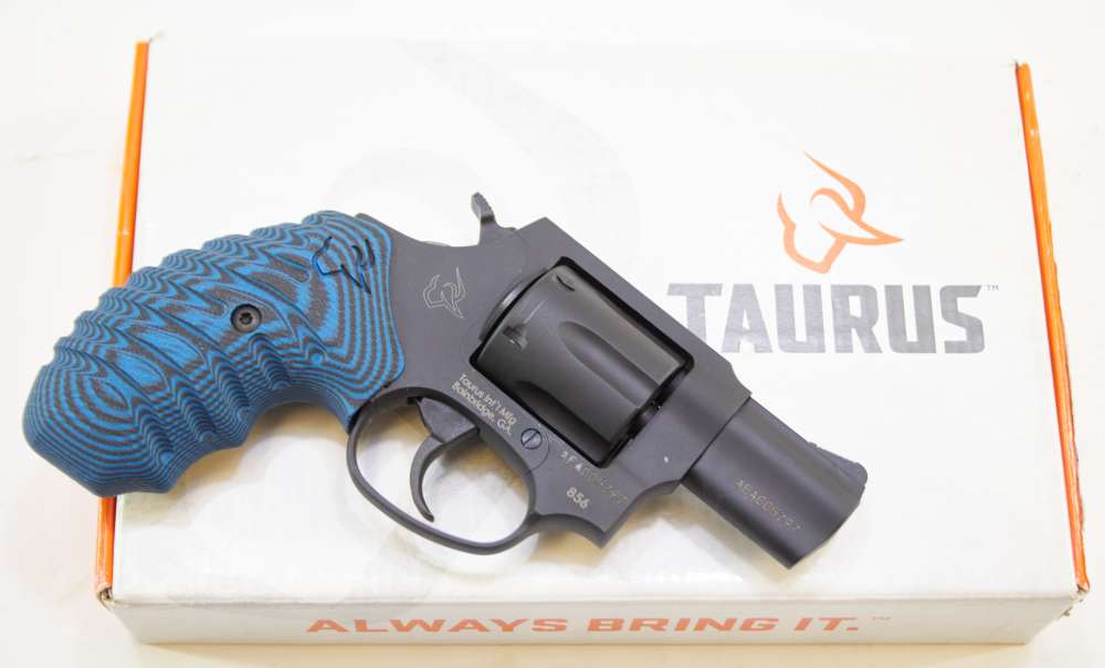 Taurus 856 6 Shot 38 SPL 2 in Barrel Snub Nose W/ Box Blue G10 Grips-img-0