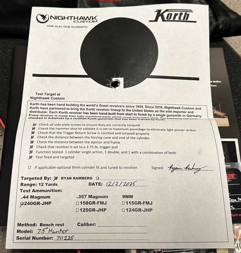 Nighthawk Custom Korth HUNTER 44 Magnum 7.5" Revolver .44 MAG  1114 Walnut-img-12