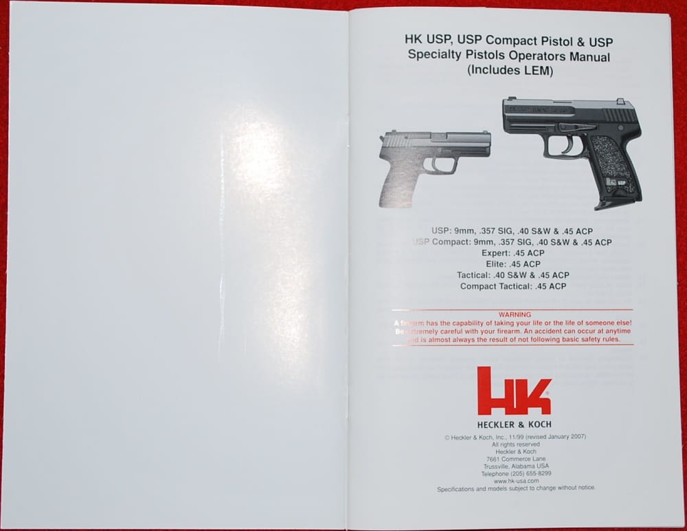 HK USP SERIES FACTORY OPERATOR'S MANUAL WITH UNFILLED WARRANTY CARD-img-1