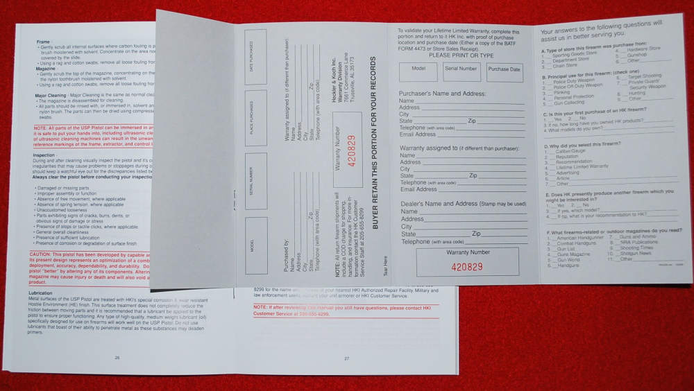 HK USP SERIES FACTORY OPERATOR'S MANUAL WITH UNFILLED WARRANTY CARD-img-3